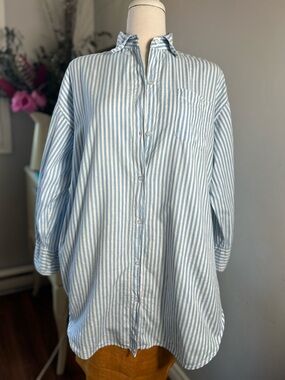 Vintage The Bay Blue & White Striped Oversized Cotton Shirt - One Size